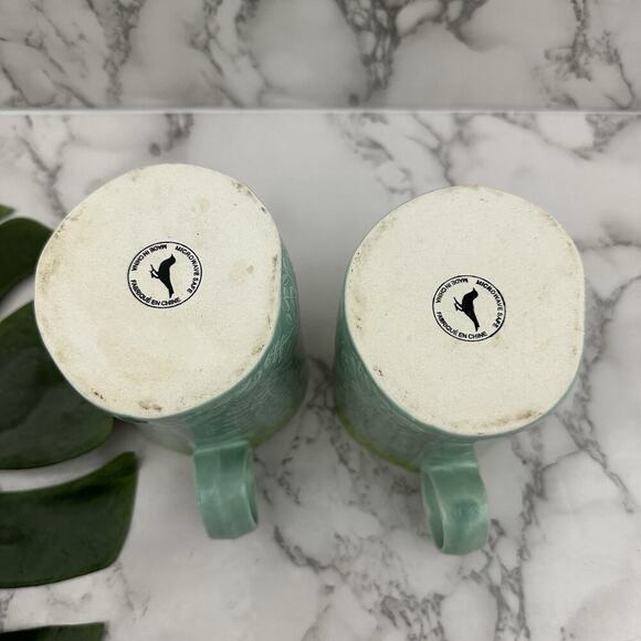 Anthropologie Floral Ombre Coffee Mug Set of 2 Green Blue Rustic Shape Cups - Picture 7 of 8